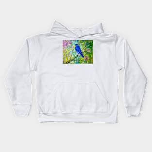 Bluebird on a blossoming branch Kids Hoodie